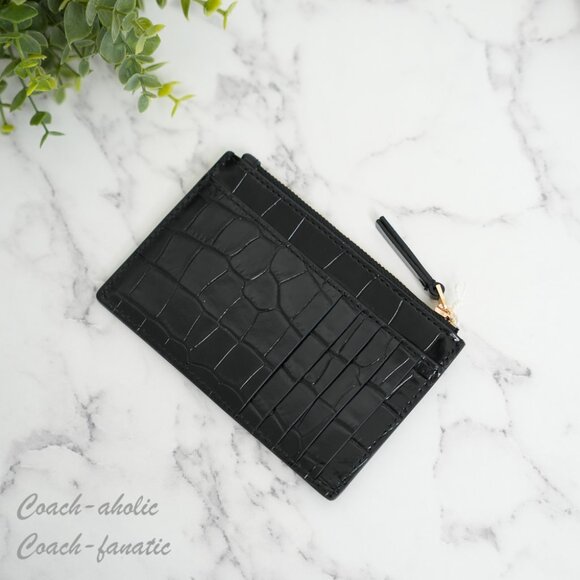 NWT Tory Burch Britten Embossed Leather Zip Card Case Wallet in Black/Gold - Picture 2 of 8